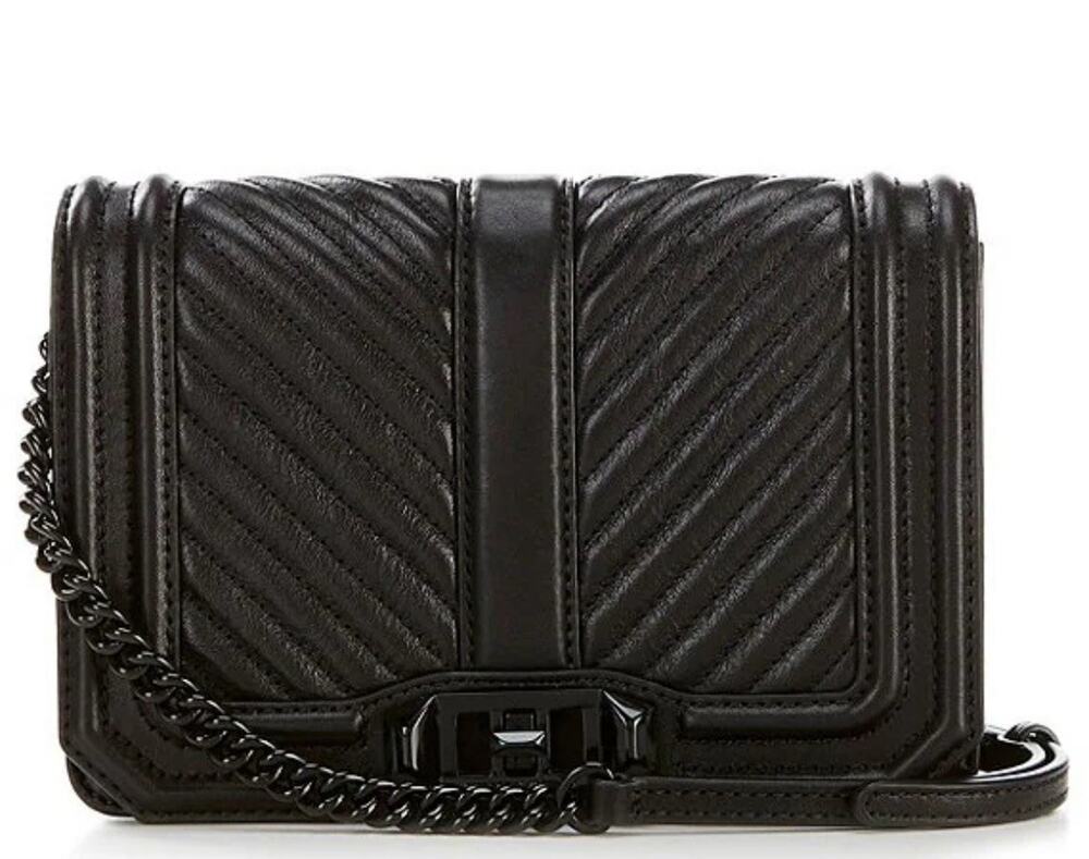 REBECCA MINKOFF Black Chevron Quilted Small Turn Lock Love Crossbody Bag EUC